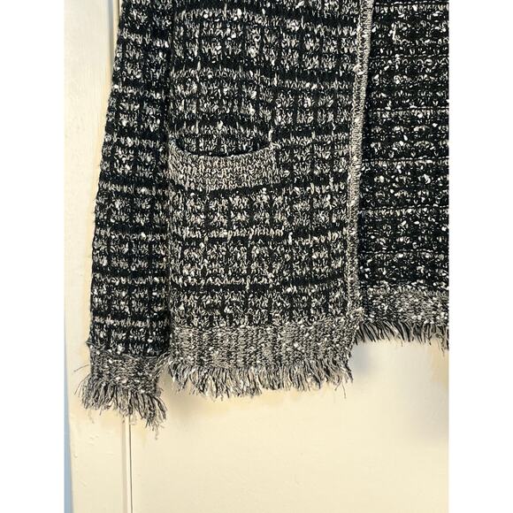 Sioni Tweed Shacket Medium Black White Fringe Trim Twee Academia Office - Picture 3 of 7